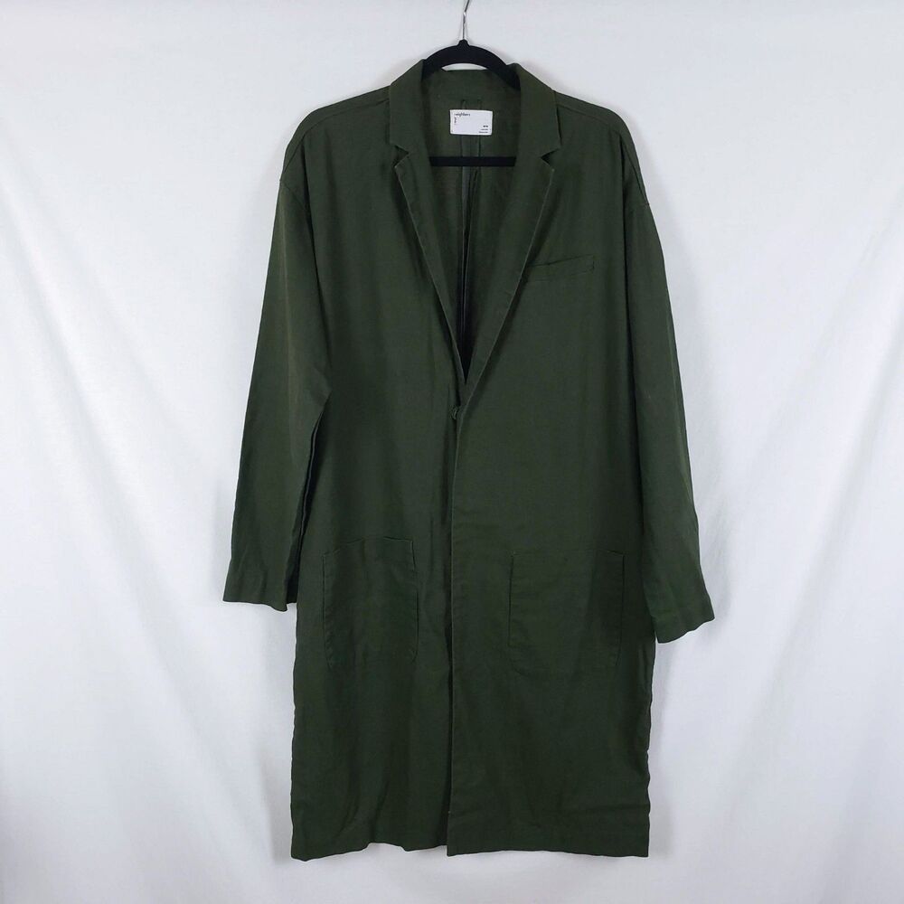 Your Neighbors Minimalist Scandi Linen Blend Duster Jacket Womens M Snap Front